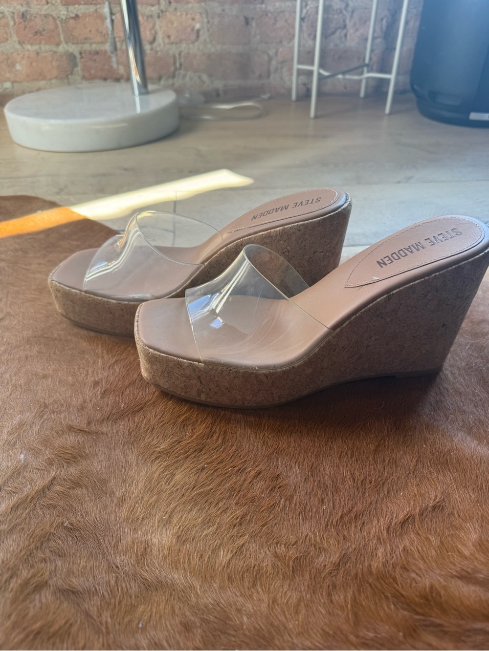 Steve Madden CAYMAN Clear Mule Heels Size 7.5